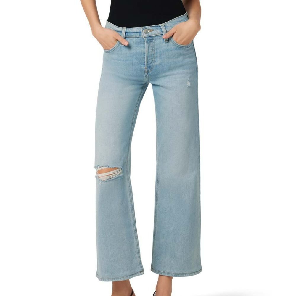 Hudson | Memory Denim Distressed Rosie Wide-Leg Ankle Jeans